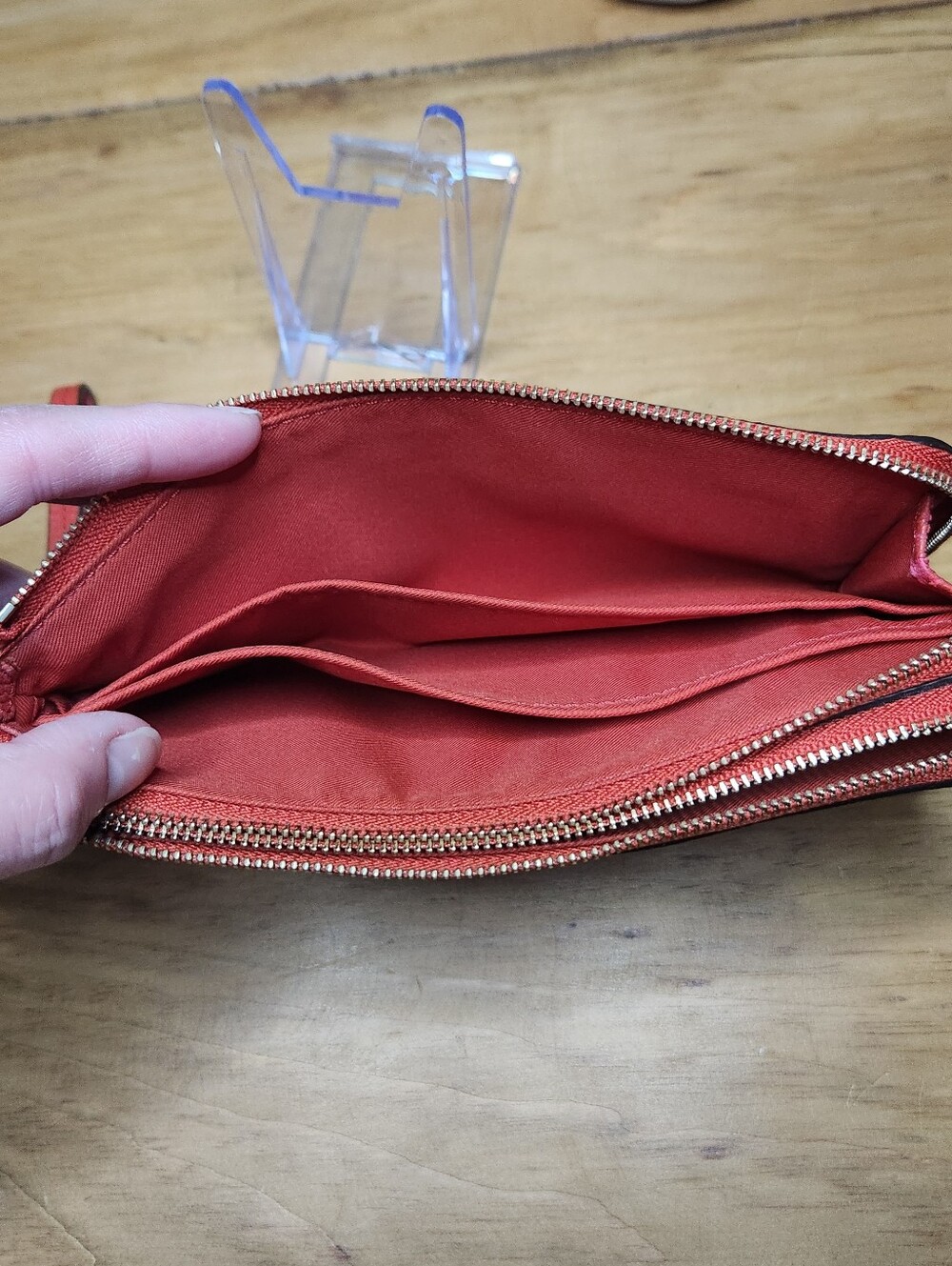 Coach Double Zip Wristlet Red Pebbled Leather EUC - Picture 8 of 12